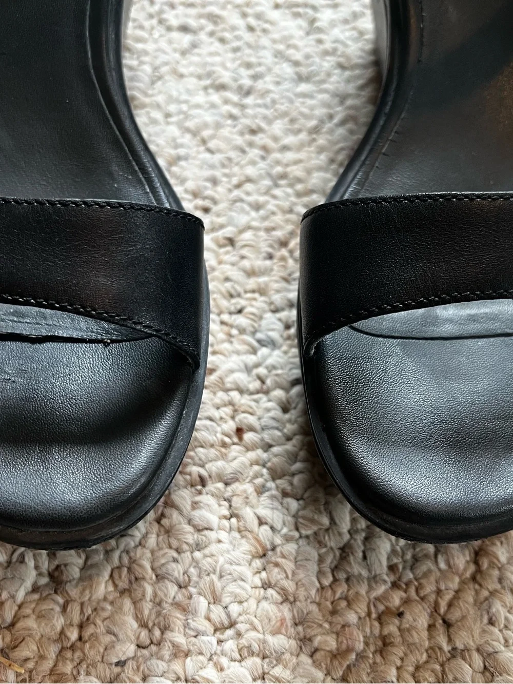 Camper Black Leather Wedge Sandals with Buckle Strap